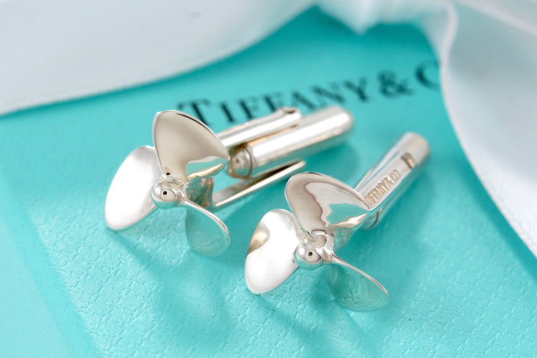 Tiffany & Co. Mens Silver Airplane Boat Propeller Cufflinks