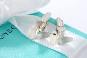 Tiffany & Co. Mens Silver Airplane Boat Propeller Cufflinks