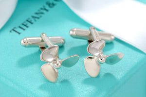 Tiffany & Co. Mens Silver Airplane Boat Propeller Cufflinks