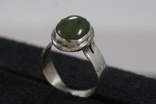 Load image into Gallery viewer, Sterling Silver Oval Jade Handmade Ring Size 5
