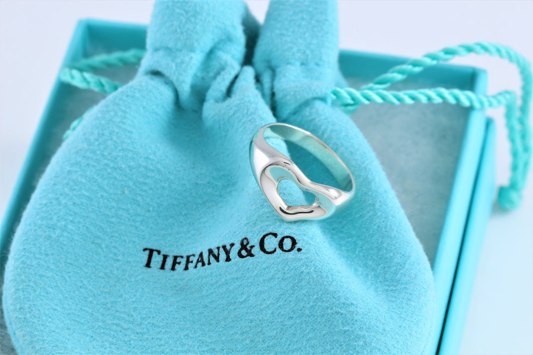 Tiffany & Co. Elsa Peretti Silver Carved Open Heart Ring