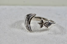 Load image into Gallery viewer, Sterling Silver Star &amp; Moon open Band Ring Size 6.5
