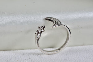 Sterling Silver Star & Moon open Band Ring Size 6.5