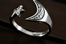 Load image into Gallery viewer, Sterling Silver Star &amp; Moon open Band Ring Size 6.5
