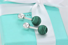 Load image into Gallery viewer, Tiffany &amp; Co. Mens Silver Malachite Barbell Cufflinks
