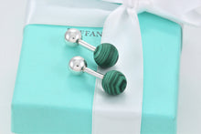 Load image into Gallery viewer, Tiffany &amp; Co. Mens Silver Malachite Barbell Cufflinks
