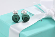 Load image into Gallery viewer, Tiffany &amp; Co. Mens Silver Malachite Barbell Cufflinks
