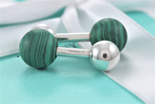Load image into Gallery viewer, Tiffany &amp; Co. Mens Silver Malachite Barbell Cufflinks

