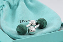Load image into Gallery viewer, Tiffany &amp; Co. Mens Silver Malachite Barbell Cufflinks
