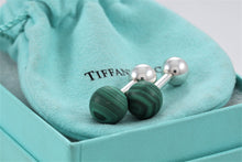 Load image into Gallery viewer, Tiffany &amp; Co. Mens Silver Malachite Barbell Cufflinks
