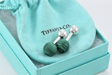 Load image into Gallery viewer, Tiffany &amp; Co. Mens Silver Malachite Barbell Cufflinks
