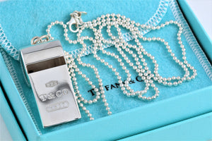 Tiffany & Co. 1837 Silver Whistle Pendant Beaded Chain Necklace