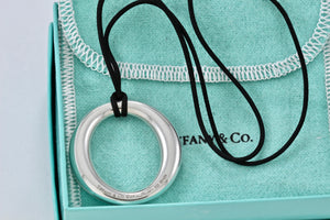 Tiffany & Co. Elsa Peretti Silver Large Sevillana Pendant Silk Cord Necklace
