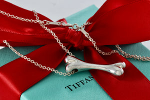 Tiffany & Co. Elsa Peretti Silver Large Dog Bone Pendant 16" Thick Chain Necklace