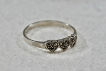 Load image into Gallery viewer, Sterling Silver Small Triple Heart Rhinestone Ring Size 7.5
