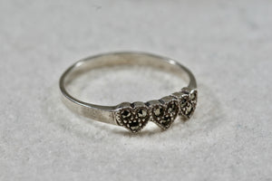 Sterling Silver Small Triple Heart Rhinestone Ring Size 7.5