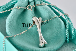Tiffany & Co. Elsa Peretti Silver Large Dog Bone Pendant 16" Thick Chain Necklace