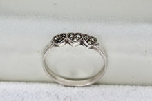 Load image into Gallery viewer, Sterling Silver Small Triple Heart Rhinestone Ring Size 7.5
