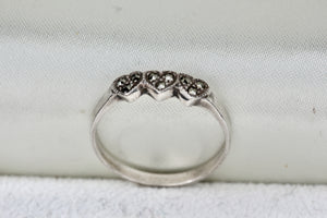 Sterling Silver Small Triple Heart Rhinestone Ring Size 7.5