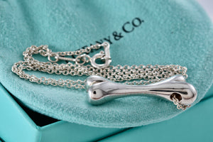 Tiffany & Co. Elsa Peretti Silver Large Dog Bone Pendant 16" Thick Chain Necklace