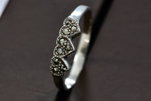 Load image into Gallery viewer, Sterling Silver Small Triple Heart Rhinestone Ring Size 7.5
