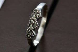 Sterling Silver Small Triple Heart Rhinestone Ring Size 7.5