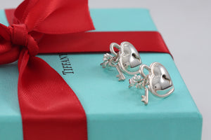 Tiffany & Co. Silver Mini Keyhole Heart Dangling Key Stud Earrings