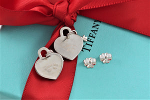 Tiffany & Co. Silver Mini Keyhole Heart Dangling Key Stud Earrings