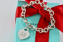 Load image into Gallery viewer, Tiffany &amp; Co. Silver Alphabet Letter &quot;M&quot; Heart Charm 8mm Link 7.5&quot; Bracelet
