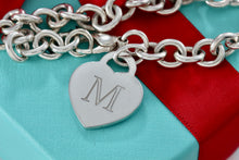 Load image into Gallery viewer, Tiffany &amp; Co. Silver Alphabet Letter &quot;M&quot; Heart Charm 8mm Link 7.5&quot; Bracelet
