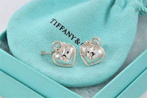 Tiffany & Co. Silver Mini Keyhole Heart Dangling Key Stud Earrings