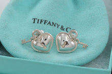 Load image into Gallery viewer, Tiffany &amp; Co. Silver Mini Keyhole Heart Dangling Key Stud Earrings
