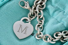 Load image into Gallery viewer, Tiffany &amp; Co. Silver Alphabet Letter &quot;M&quot; Heart Charm 8mm Link 7.5&quot; Bracelet
