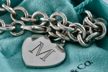 Load image into Gallery viewer, Tiffany &amp; Co. Silver Alphabet Letter &quot;M&quot; Heart Charm 8mm Link 7.5&quot; Bracelet
