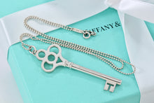 Load image into Gallery viewer, Tiffany &amp; Co. Silver Large Crown Key Pendant on Small Beaded Chain
