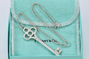 Tiffany & Co. Silver Large Crown Key Pendant on Small Beaded Chain