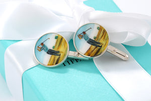 Tiffany & Co. Mens Silver Golf Player Enamel Cufflinks