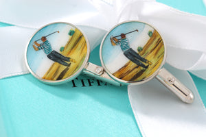 Tiffany & Co. Mens Silver Golf Player Enamel Cufflinks