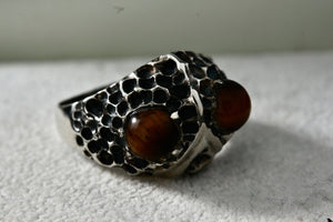 Sterling Silver Tiger Eye Frog Eyes Dome Ring Size 9.5