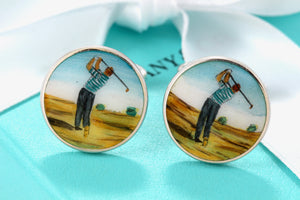 Tiffany & Co. Mens Silver Golf Player Enamel Cufflinks