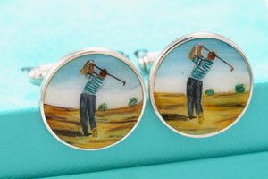 Tiffany & Co. Mens Silver Golf Player Enamel Cufflinks