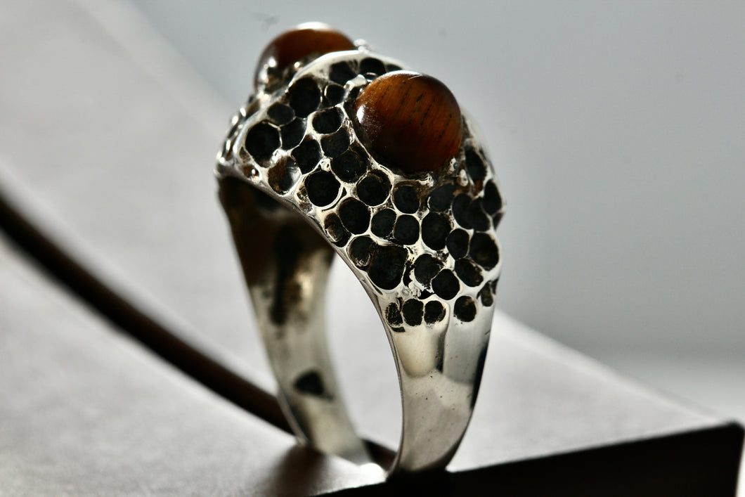 Sterling Silver Tiger Eye Frog Eyes Dome Ring Size 9.5