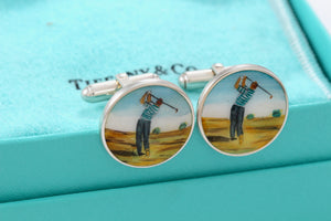 Tiffany & Co. Mens Silver Golf Player Enamel Cufflinks