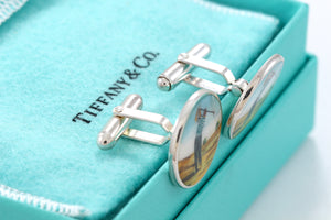 Tiffany & Co. Mens Silver Golf Player Enamel Cufflinks