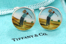 Load image into Gallery viewer, Tiffany &amp; Co. Mens Silver Golf Player Enamel Cufflinks
