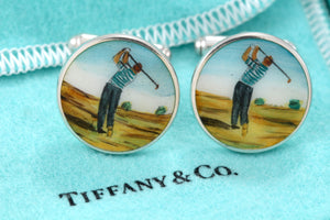 Tiffany & Co. Mens Silver Golf Player Enamel Cufflinks