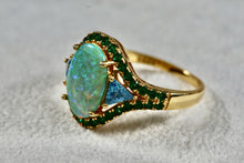 Load image into Gallery viewer, Vermeil Sterling Silver Oval Cut Opal CZ Emerald Topaz Ring Size 7.5
