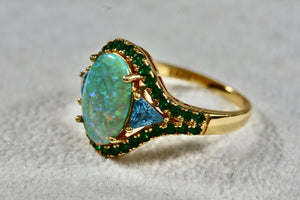 Vermeil Sterling Silver Oval Cut Opal CZ Emerald Topaz Ring Size 7.5