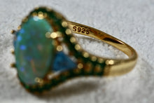 Load image into Gallery viewer, Vermeil Sterling Silver Oval Cut Opal CZ Emerald Topaz Ring Size 7.5
