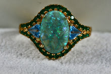 Load image into Gallery viewer, Vermeil Sterling Silver Oval Cut Opal CZ Emerald Topaz Ring Size 7.5
